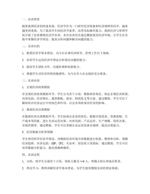 仿真模拟经济学实训报告
