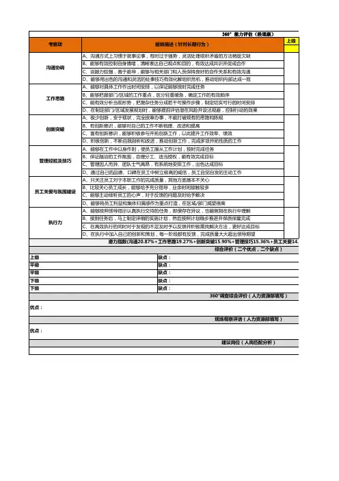 经理级360度评估表
