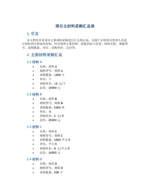 项目主材料采购汇总表