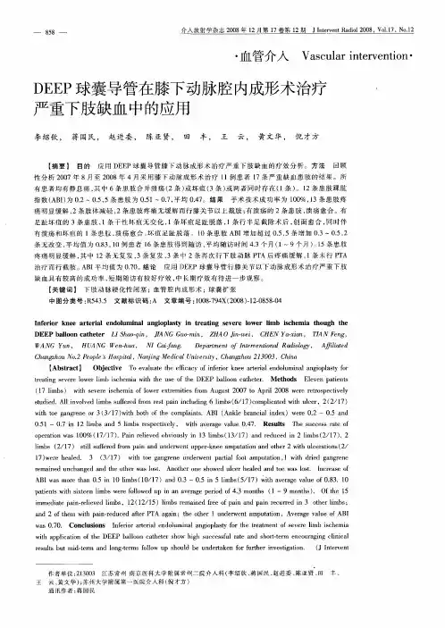 DEEP球囊导管在膝下动脉腔内成形术治疗严重下肢缺血中的应用