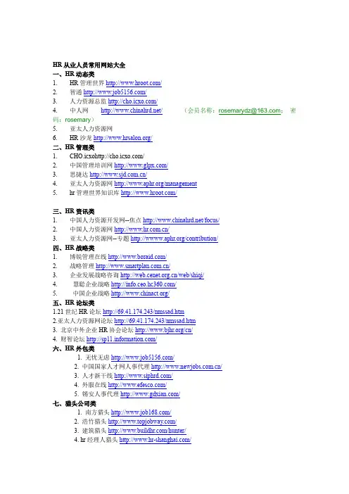 HR从业人员常用网站大全