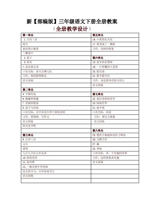 2019-2020学年度人教部编版三年级语文下册 全册教案