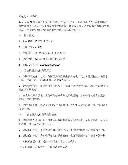 税费延期缴纳申请报告