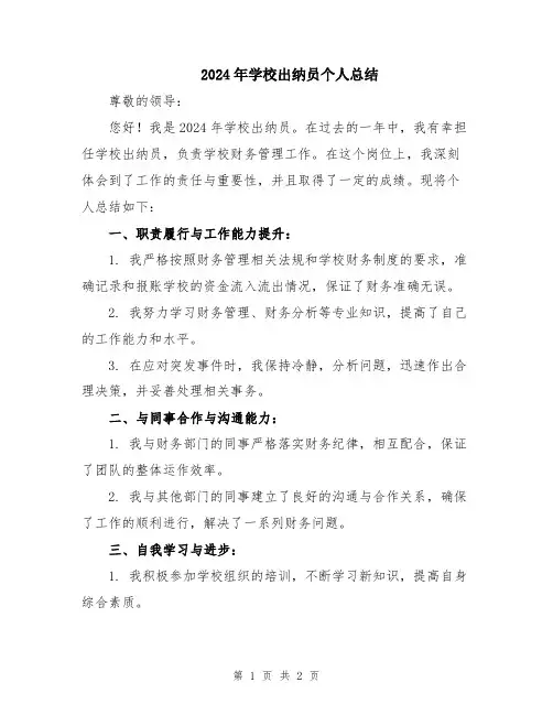 2024年学校出纳员个人总结