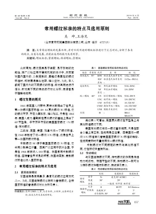 常用螺纹标准的特点及选用原则