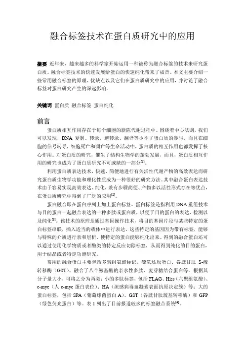 融合标签技术在蛋白质研究中的应用