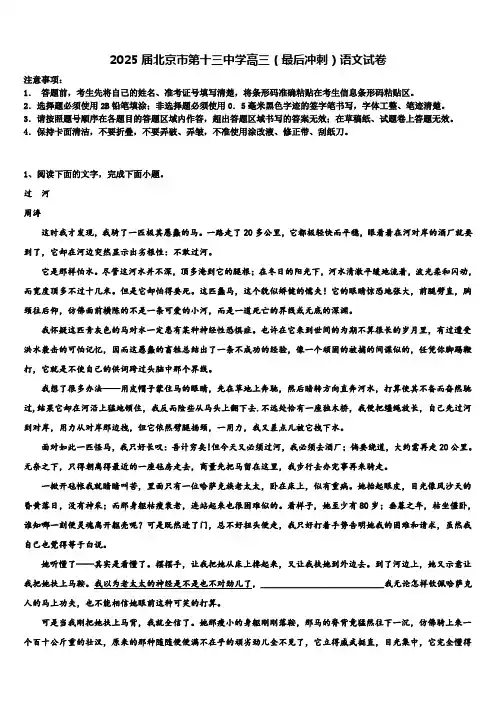 2025届北京市第十三中学高三(最后冲刺)语文试卷含解析