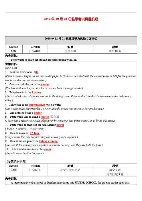 2019年12月21日雅思考试真题回忆+答案