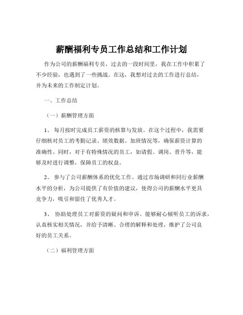 薪酬福利专员工作总结和工作计划