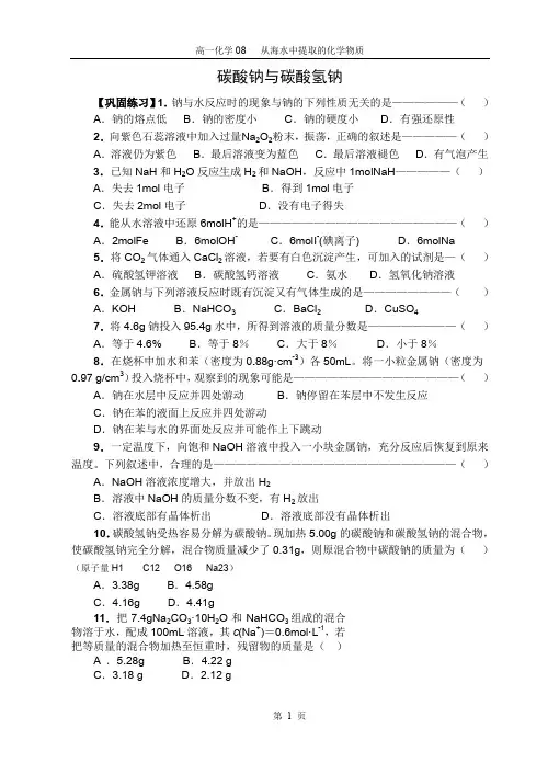 高一化学08_碳酸钠与碳酸氢钠
