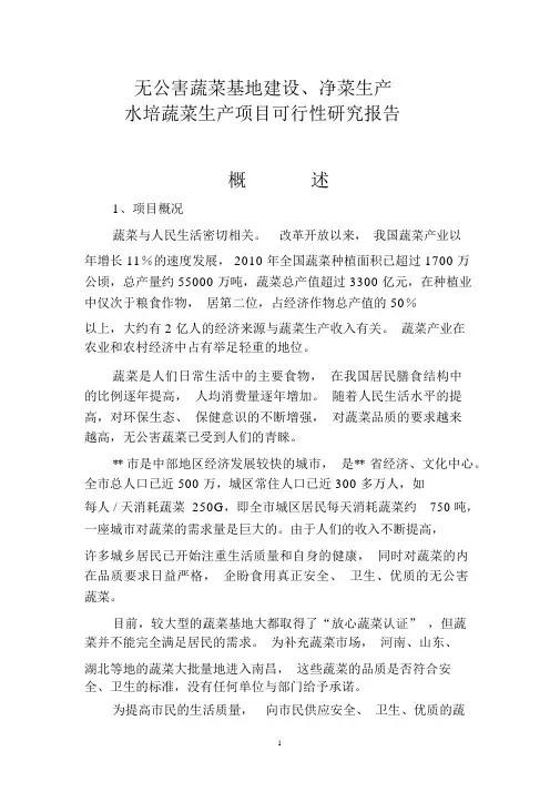 1.无公害蔬菜基地建设及净菜生产项目可行性研究报告