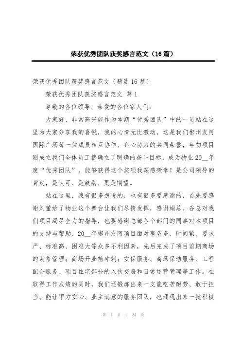荣获优秀团队获奖感言范文(16篇)