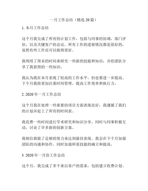 一月工作总结(精选20篇)