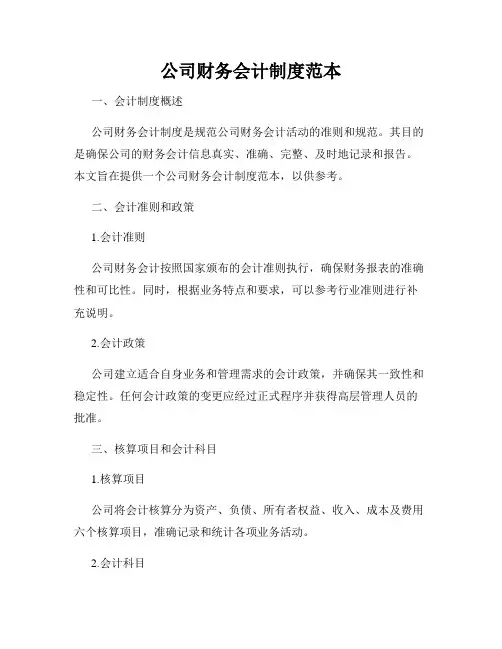 公司财务会计制度范本