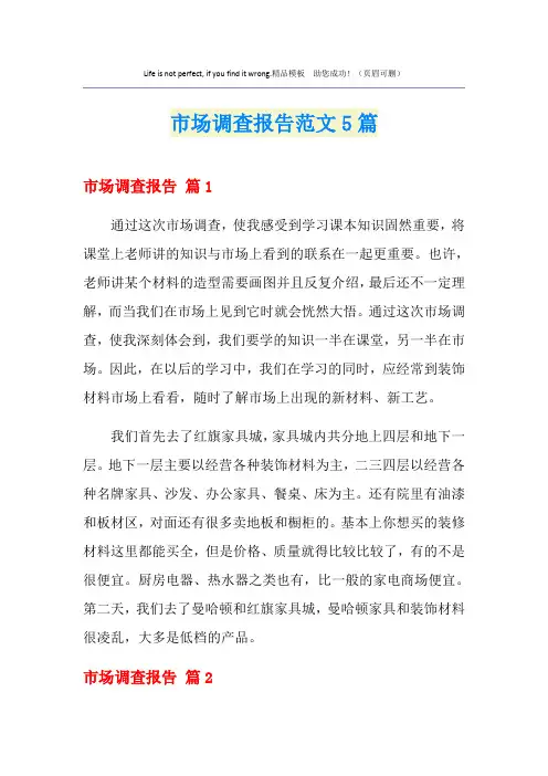 市场调查报告范文5篇