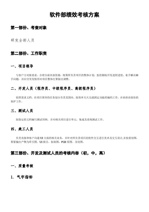 软件部绩效考核标准