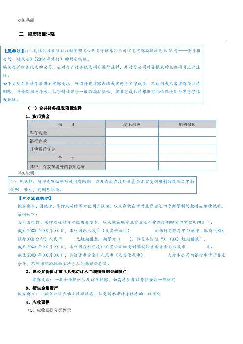 新三板半年度报告财务报表格模板附注模板