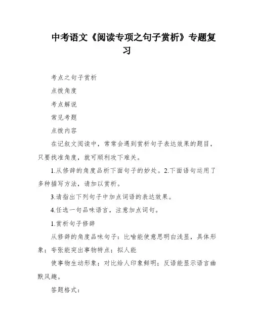 中考语文《阅读专项之句子赏析》专题复习