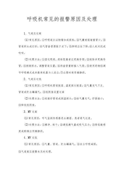呼吸机常见报警原因