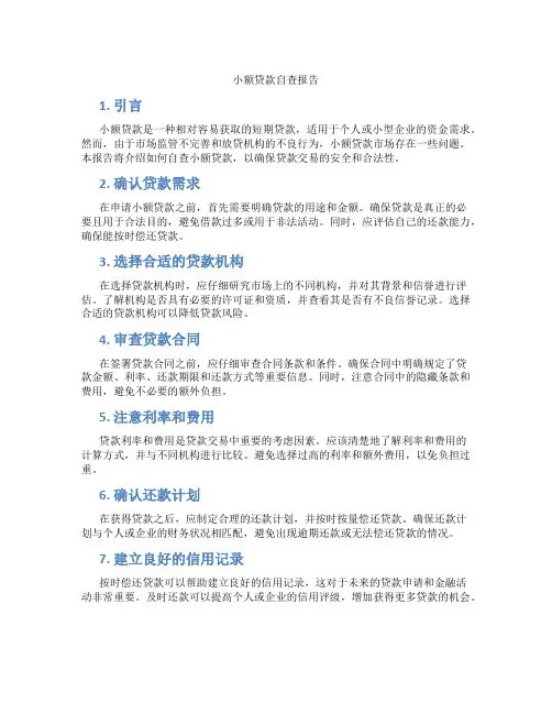 小额贷款自查报告