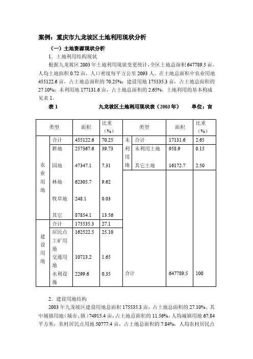 案例：重庆市九龙坡区土地利用现状分析[资料]