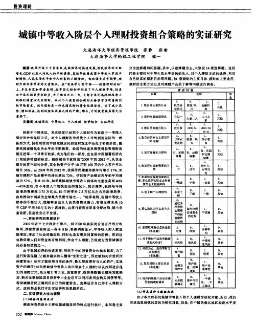 城镇中等收入阶层个人理财投资组合策略的实证研究