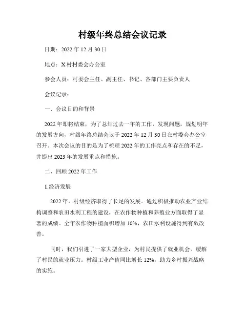 村级年终总结会议记录