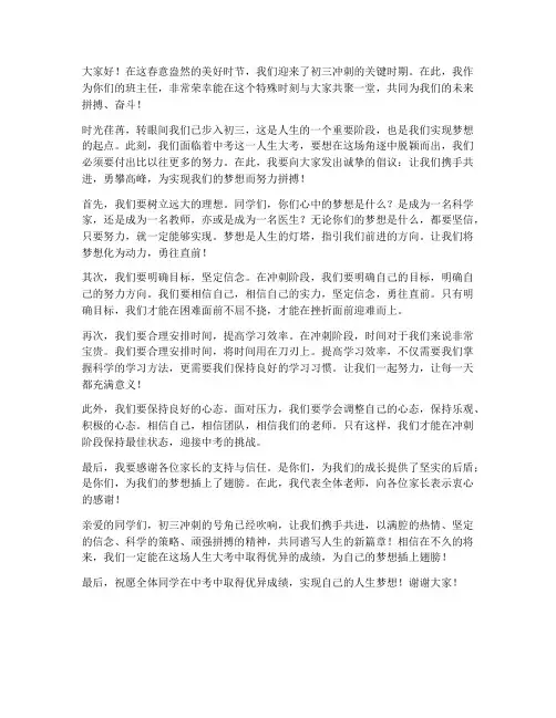初三冲刺超燃励志教师发言稿