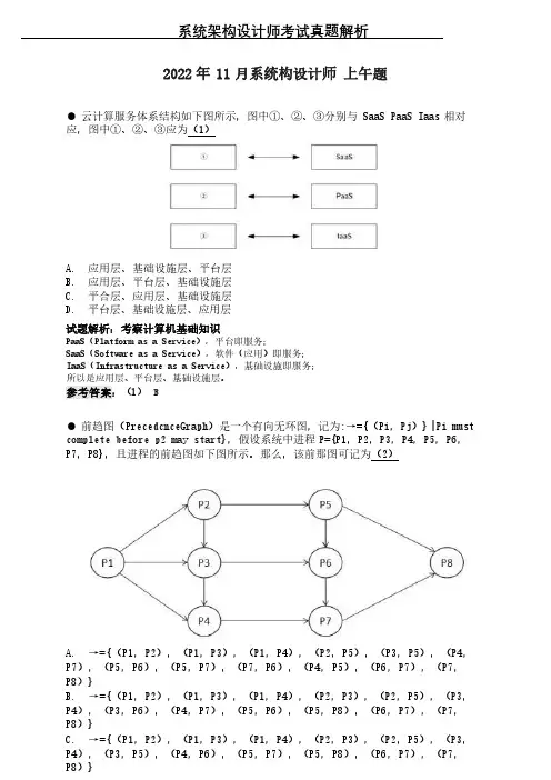2022年系统架构设计师考试上午综合题真题解析