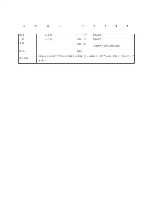 酒店财务部经理岗位职责说明
