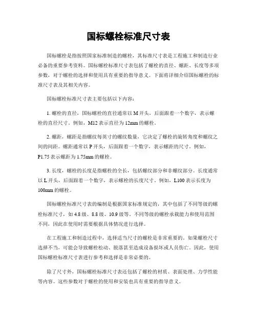 国标螺栓标准尺寸表