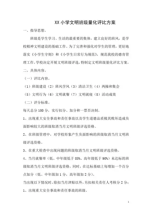 XX小学文明班级量化评比方案