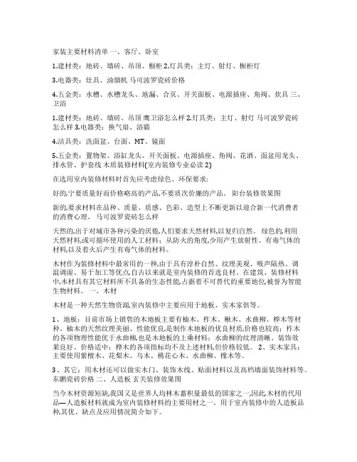 2022-装修材料价格一览表