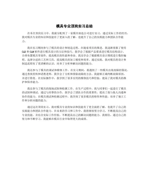 模具专业顶岗实习总结