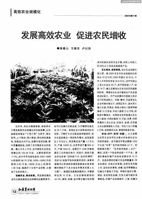 发展高效农业 促进农民增收