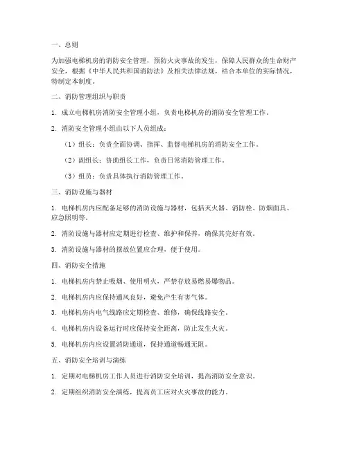 电梯机房消防管理制度范本