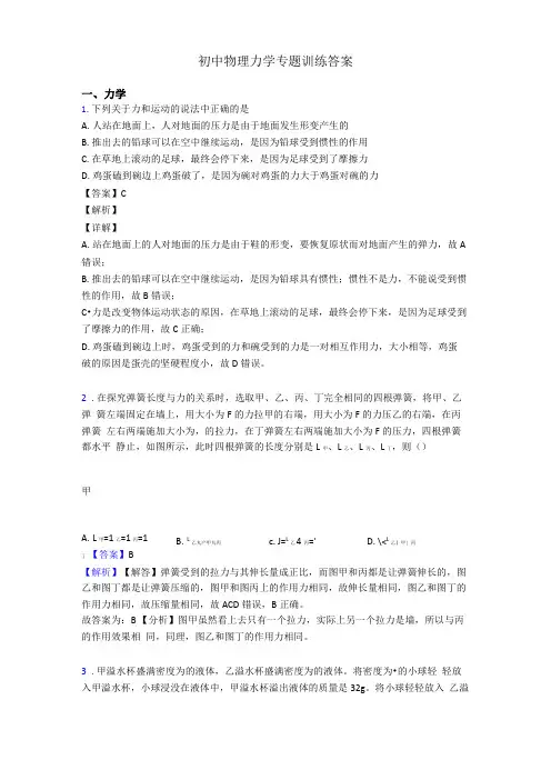 初中物理力学专题训练答案