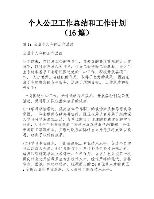 个人公卫工作总结和工作计划(16篇)