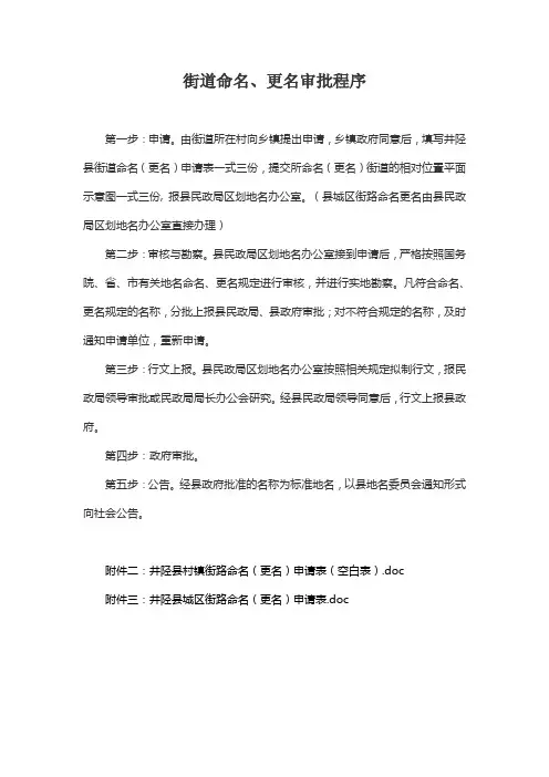 街道命名,更名审批程序