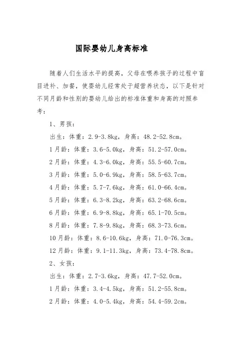 国际婴幼儿身高标准