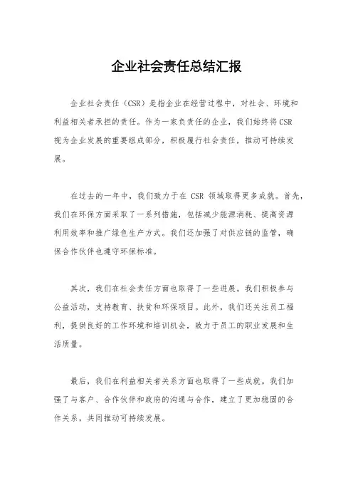 企业社会责任总结汇报