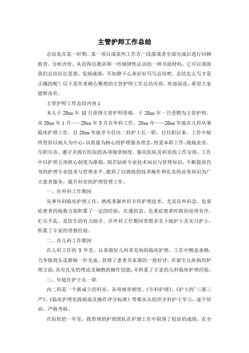 主管护师工作总结