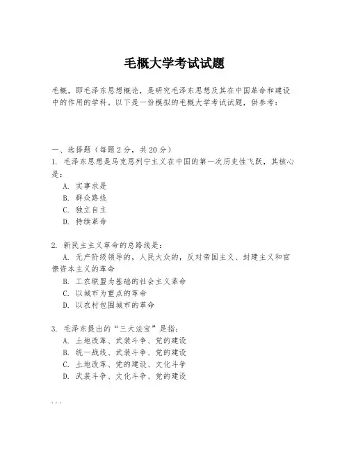 毛概大学考试试题