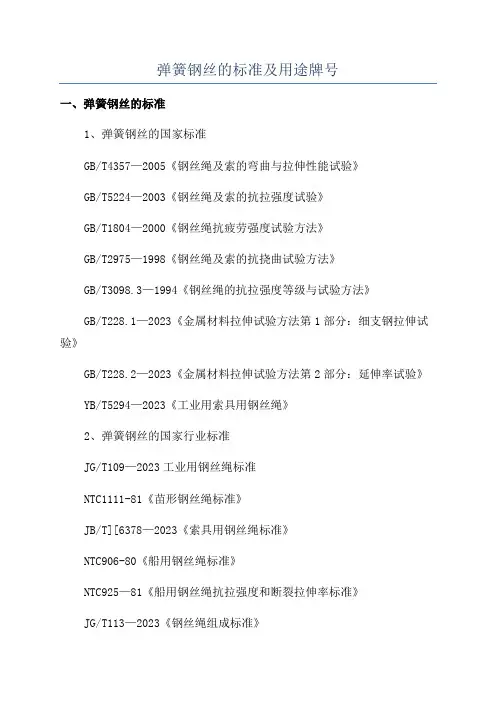 弹簧钢丝的标准及用途牌号