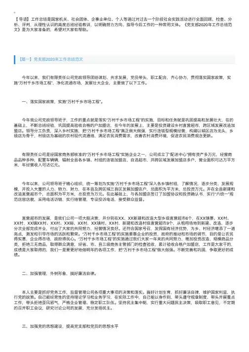 党支部2020年工作总结范文