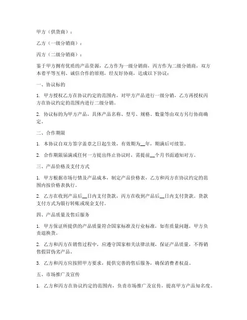 二级分销产品合作协议模板