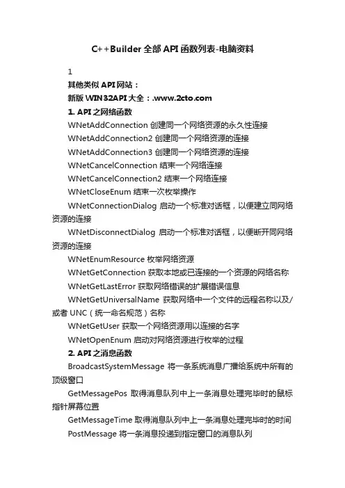 C++Builder全部API函数列表-电脑资料