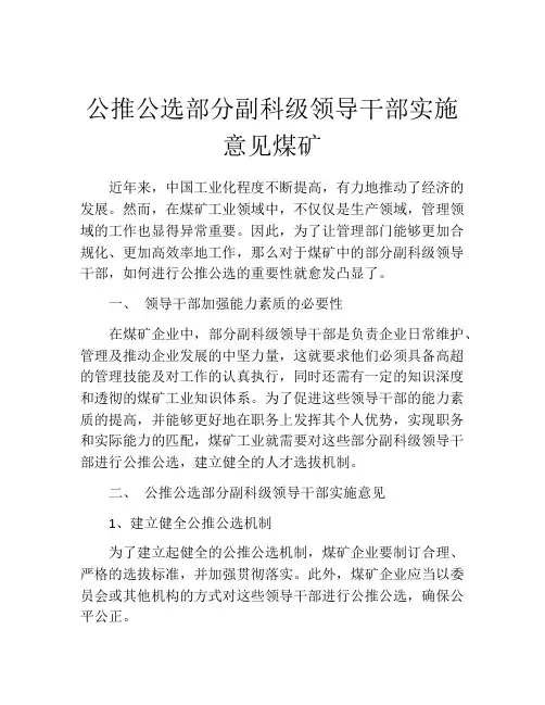公推公选部分副科级领导干部实施意见煤矿