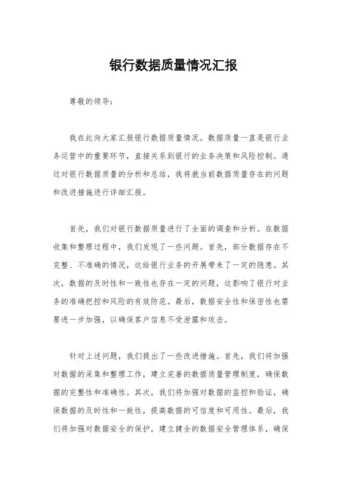 银行数据质量情况汇报