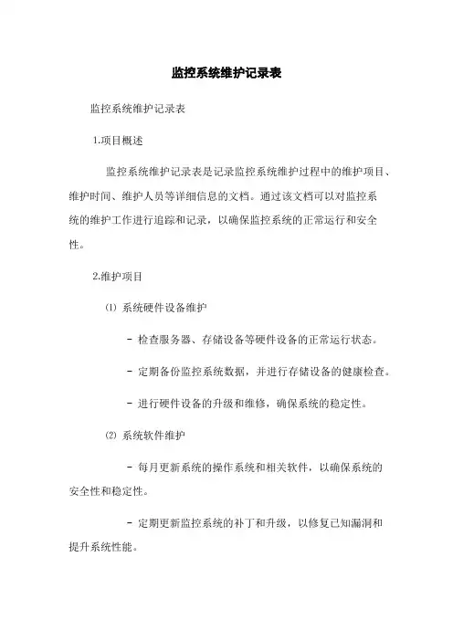 监控系统维护记录表